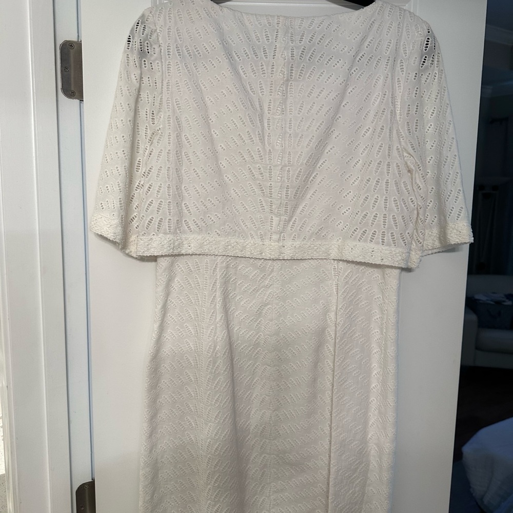 Trina Turk white eyelet elbow length sleeve Dress